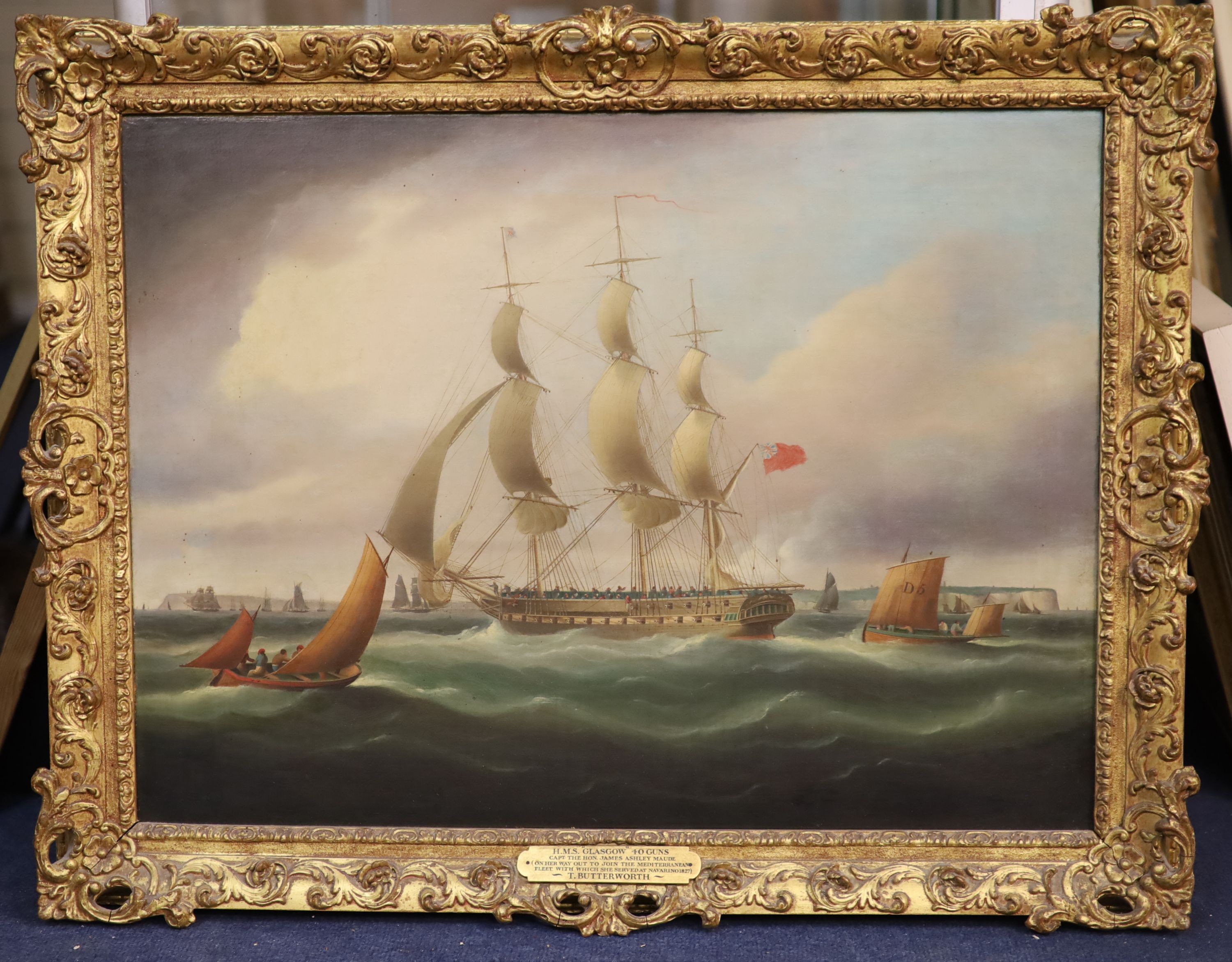 Thomas Buttersworth (1768-1842), HMS Glasgow, 40 Guns, Captain The Hon. James Ashley Maude (on her way out to join the Mediterranean fleet with which she served as Navarino 1827), oil on canvas, 45 x 60.5cm